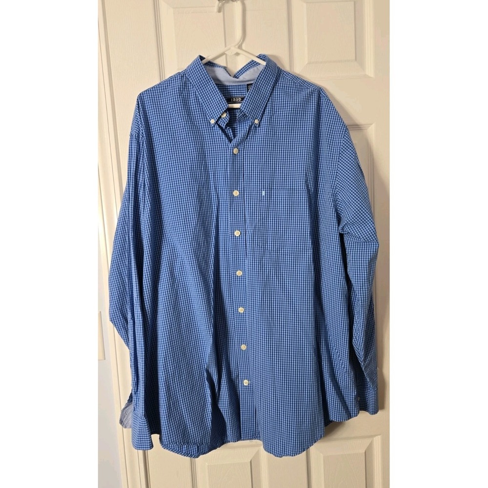 IZOD Men's Blue Gingham Plaid Button Down Long Sleeve Shirt Tall Size 2XLT